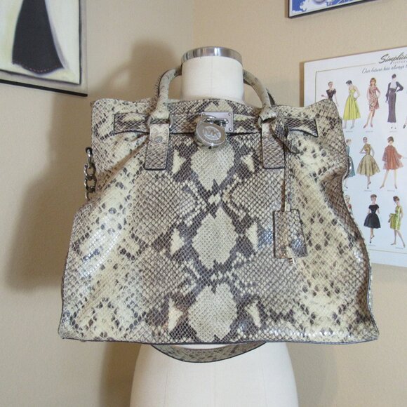 Michael Kors Gray Snakeskin Silver Hardware Large Hamilton Bag - Picture 5 of 15